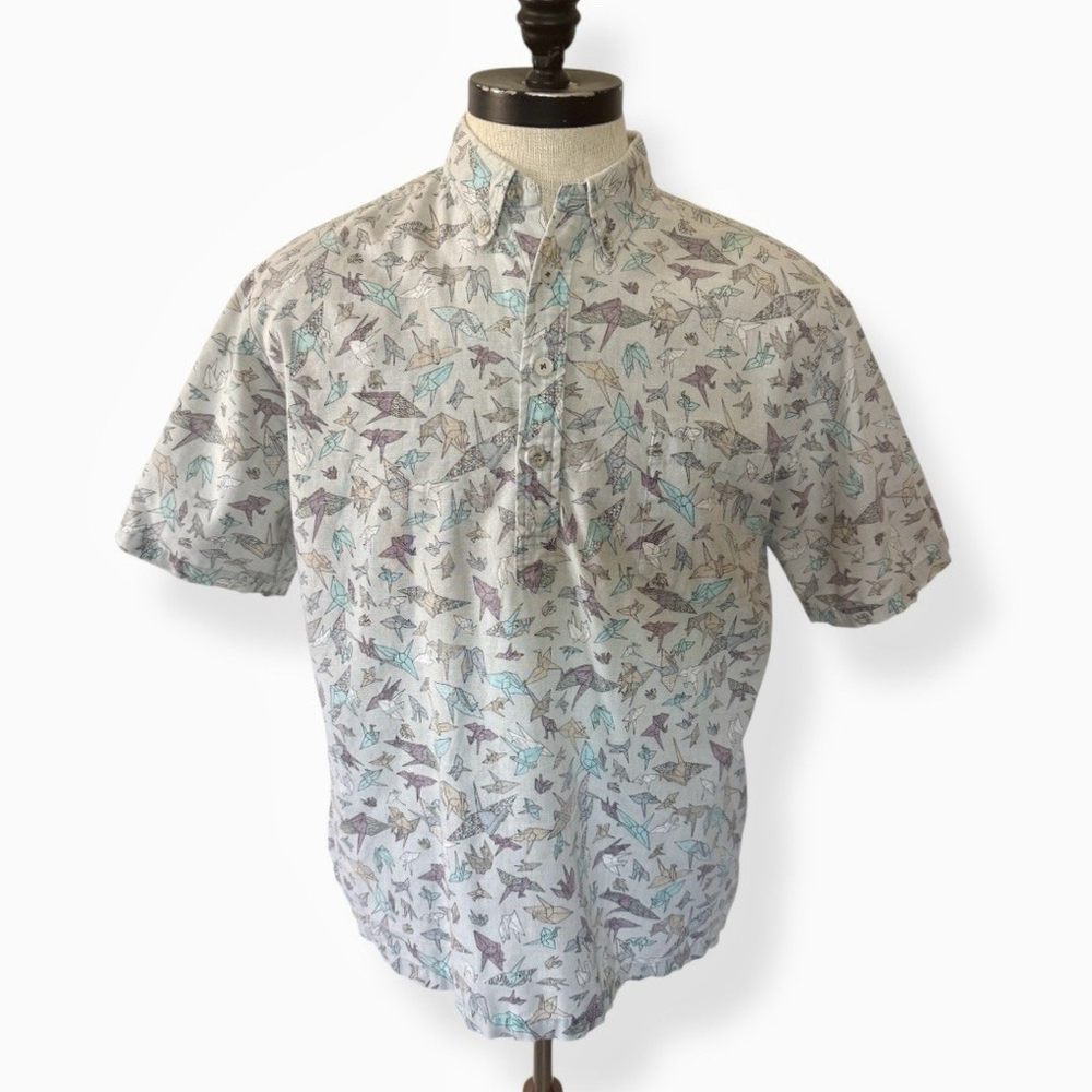 Vintage 70s Tori Richard Men’s Reverse Print Origami Shirt Size Medium